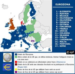 Mapa de la Eurozona y paises de la UE
