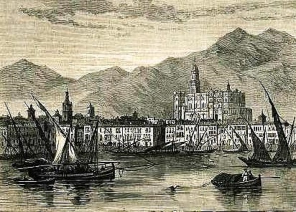 puerto de málaga 1869 grabado en madera revista francesa de turismo